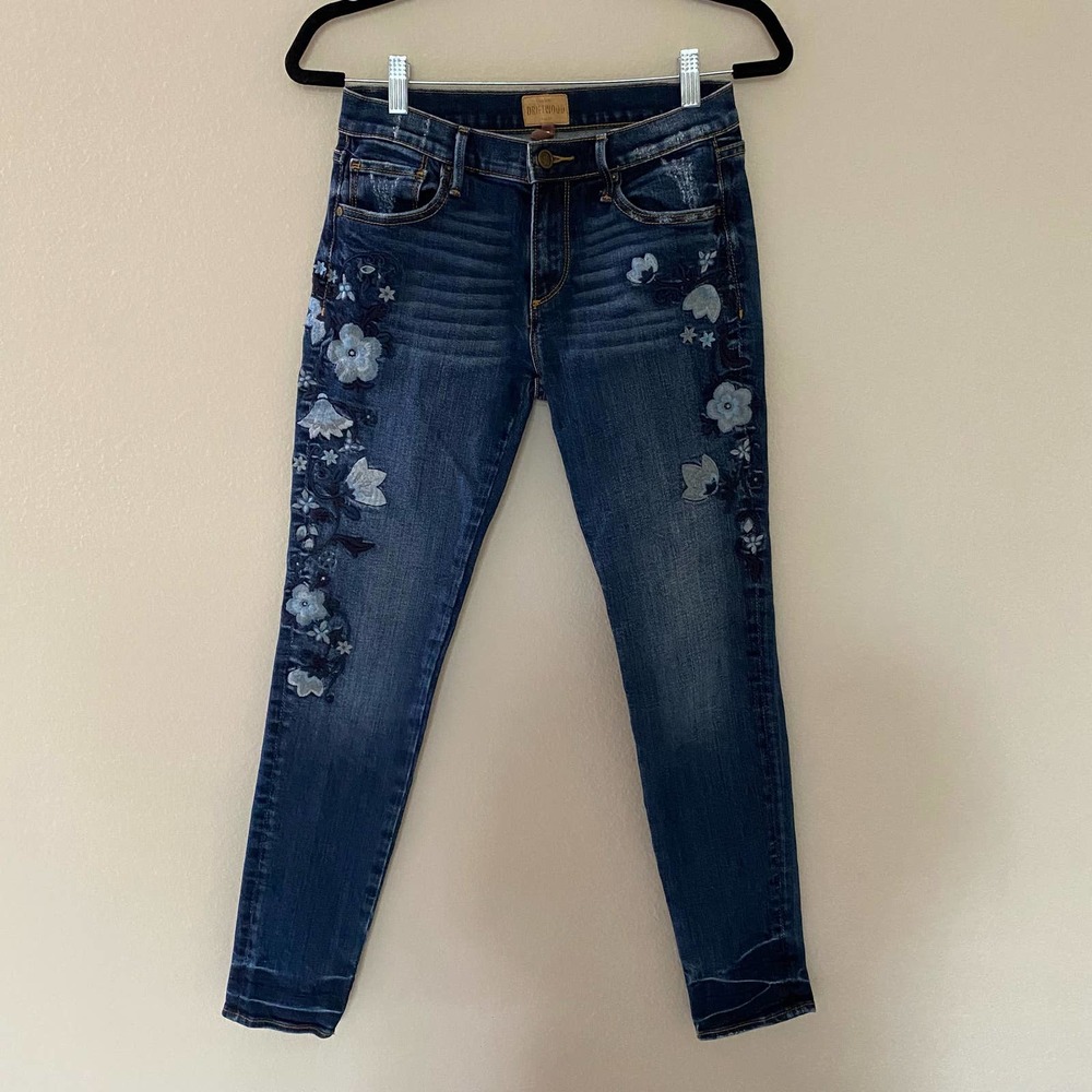 Driftwood Marilyn Blue Floral Embroidered Skinny Jeans Size 26